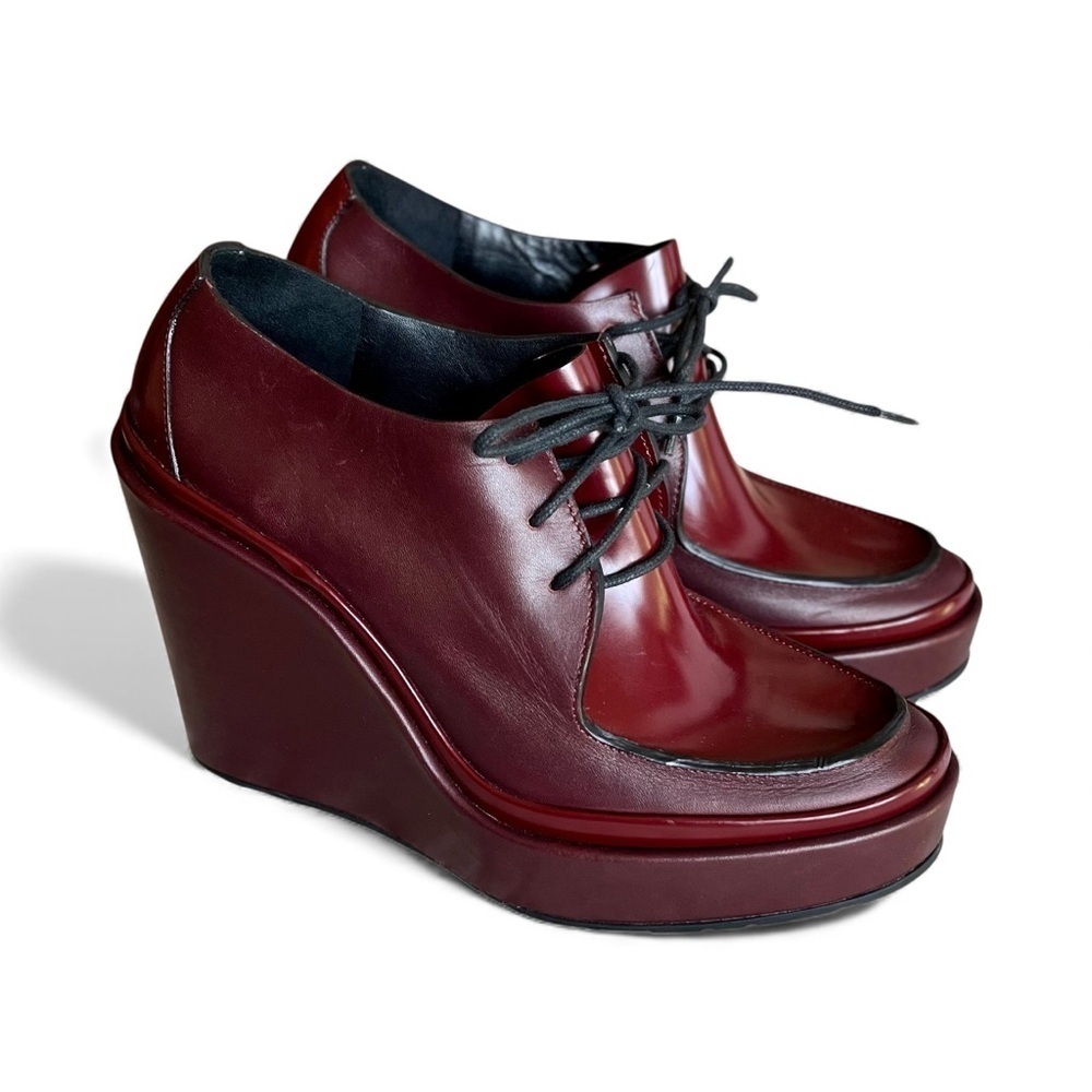 Jil Sander Wedge Boots Burgundy Red Sz 36 US 5.5 Derby Oxford Feminine EUC